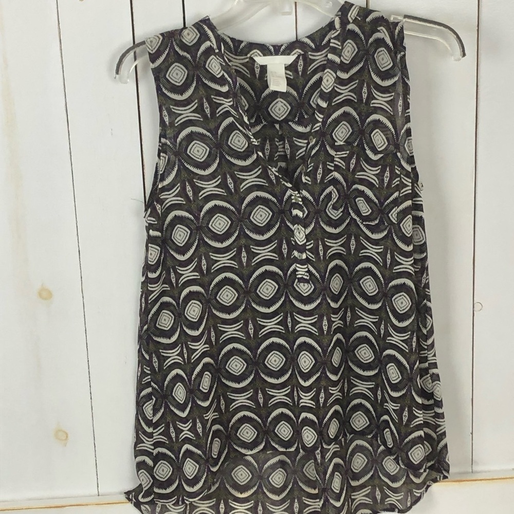 H&M New Sleeveless Sheer Geometric Print TopSz 4